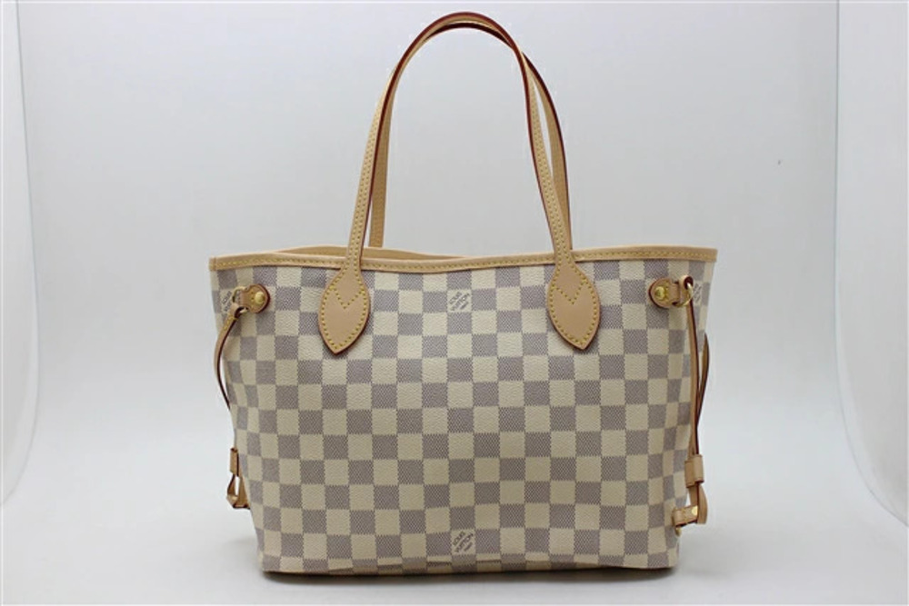 LOUIS VUITTON Bag Tote Neverfull Damier Azur White Pouch